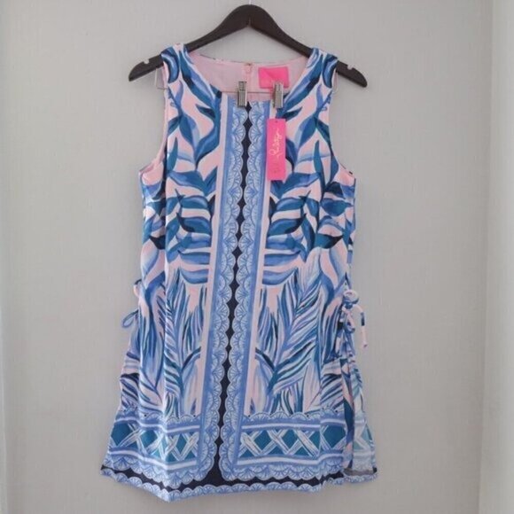 NWT Lilly Pulitzer Donna Engineered Romper Blue Pink Tropics Tint Print Size 16 - Picture 4 of 11